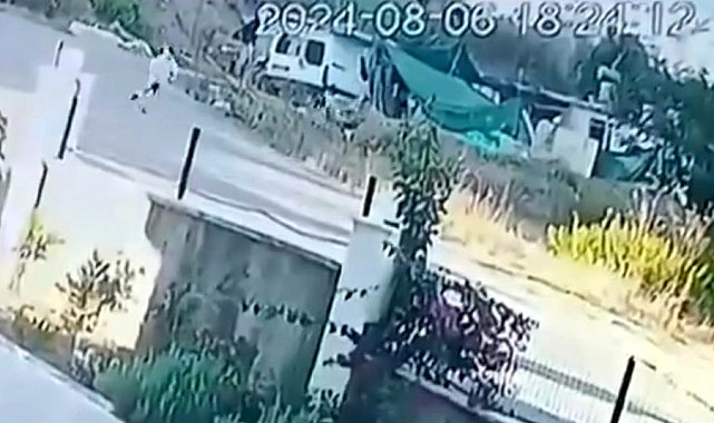 Zincirini kıran köpeğin kendisine taş atan çocuğa saldırı anı kamerada