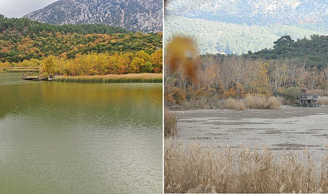 Kovada Gölü'nde su çekildi, iskeledeki seyir terasından çatlak topraklar izlenir hale geldi