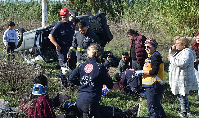 Şarampole yuvarlanan otomobildeki anne, baba ile çocukları yaralandı